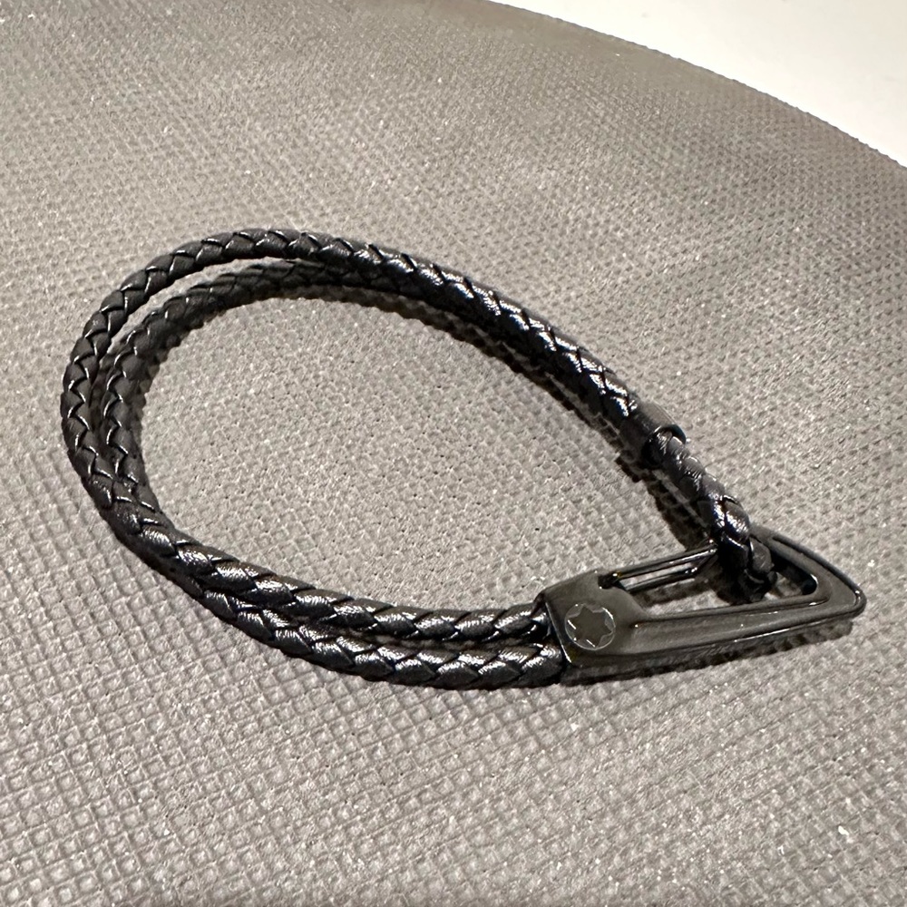 Montblanc braided leather carabiner bracelet